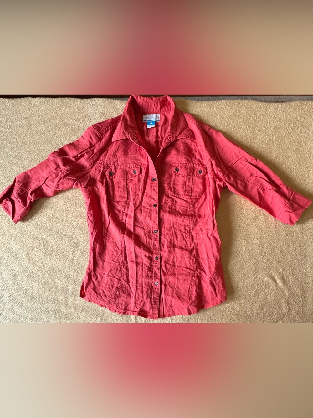 Columbia Women's Coral 55% Linen Button-Down Shirt